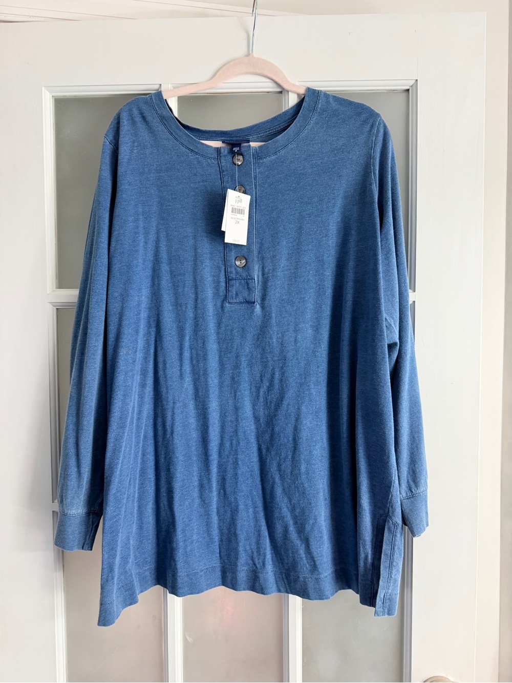 J. Jill Women's Long-Sleeve Henley Tunic in Denim Blue. NWT